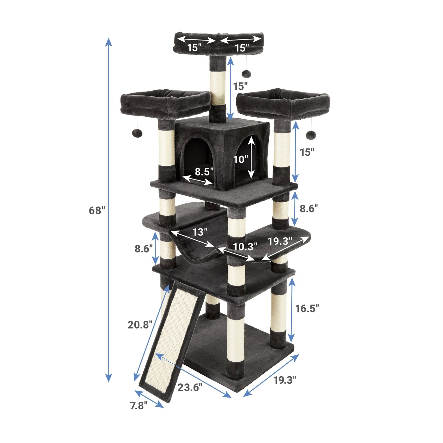 Frisco 68-in Faux Fur Cat Tree & Condo 4 Frisco 68-in Faux Fur Cat Tree & Condo - Image 2