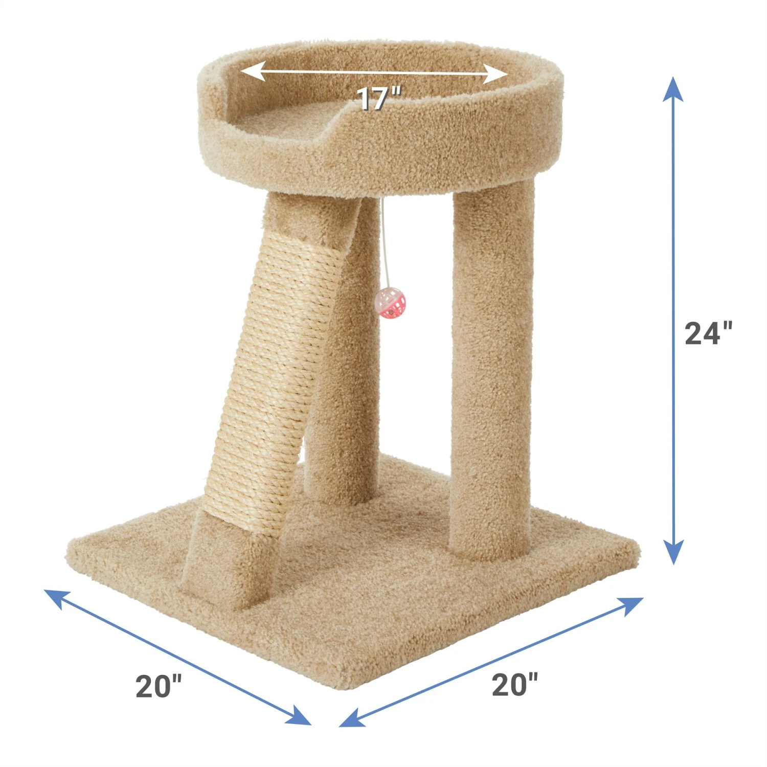 Frisco 24-in Real Carpet Cat Scratching Perch With Toy 4 Frisco 24-in Real Carpet Cat Scratching Perch With Toy - Image 2