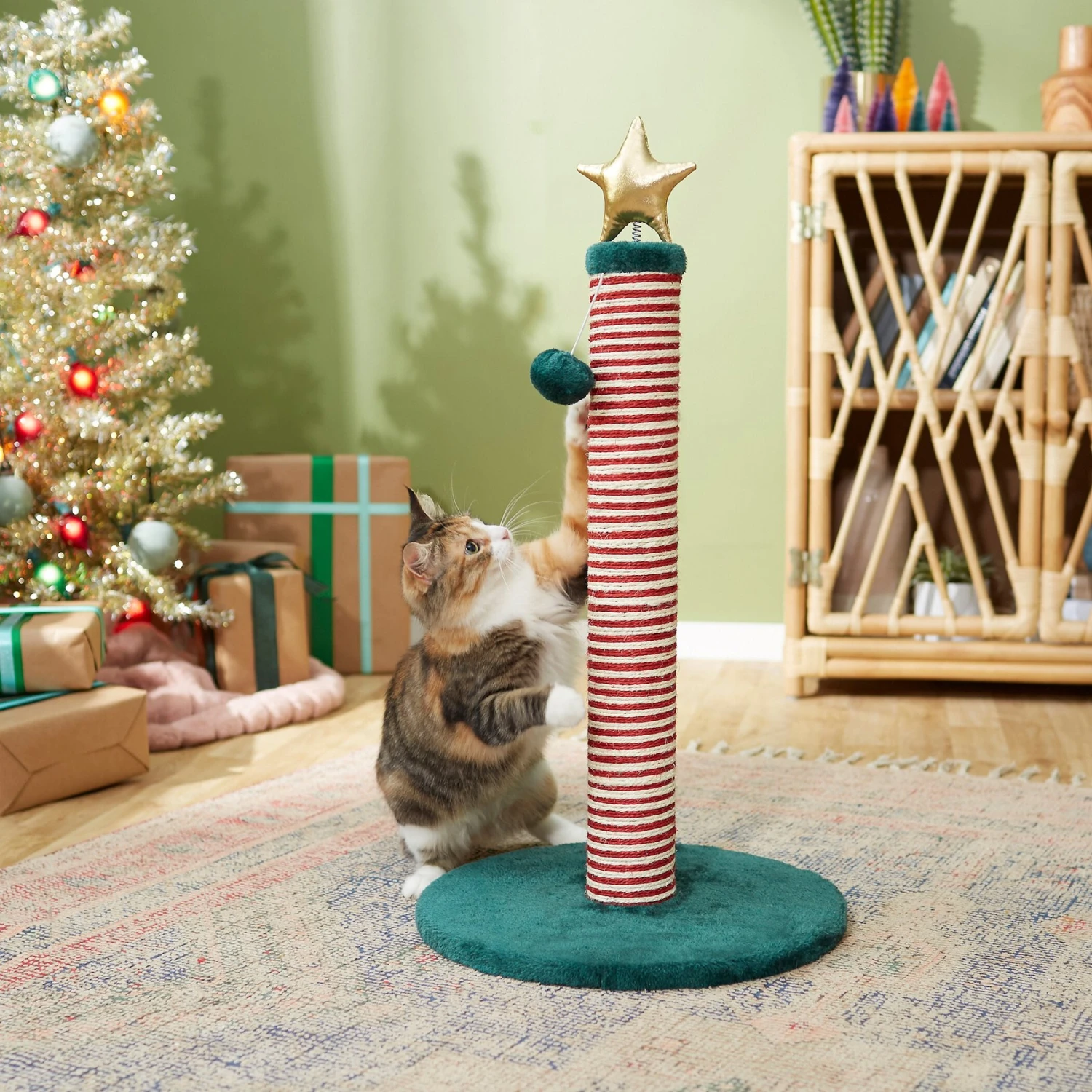 Frisco Holiday 29.5-in Candy Cane Sisal Cat Scratching Post With Toy 3 Frisco Holiday 29.5-in Candy Cane Sisal Cat Scratching Post With Toy