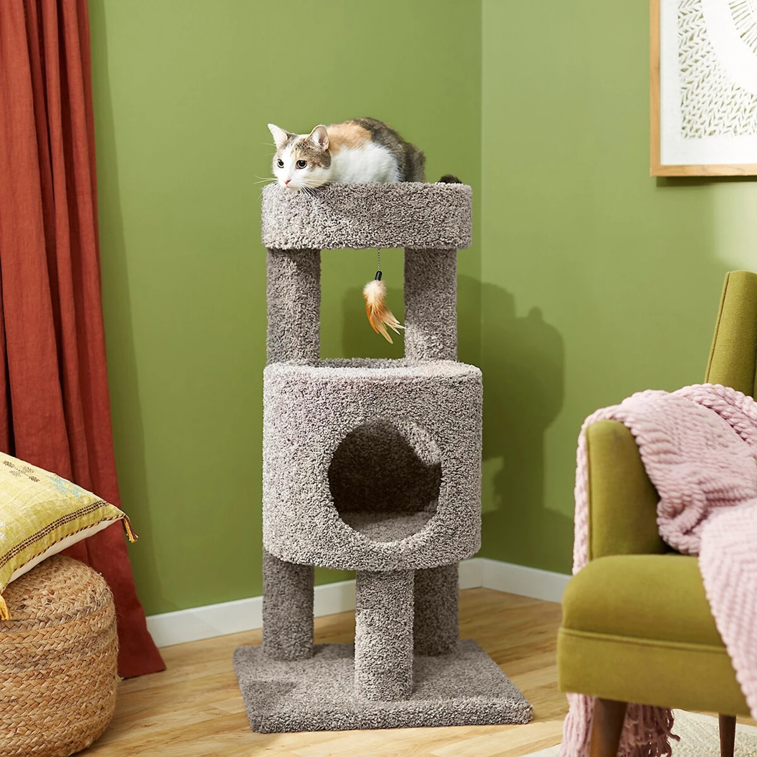 Frisco 36-in Real Carpet Wooden Cat Tree 3 Frisco 36-in Real Carpet Wooden Cat Tree