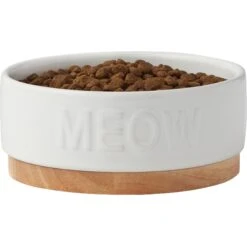 Frisco Round Meow Non-skid Ceramic Cat Bowl With Wood Base 11 Frisco Round Meow Non-skid Ceramic Cat Bowl With Wood Base -Pet Cat Store 256078 PT3. AC SS1800 V1615313181