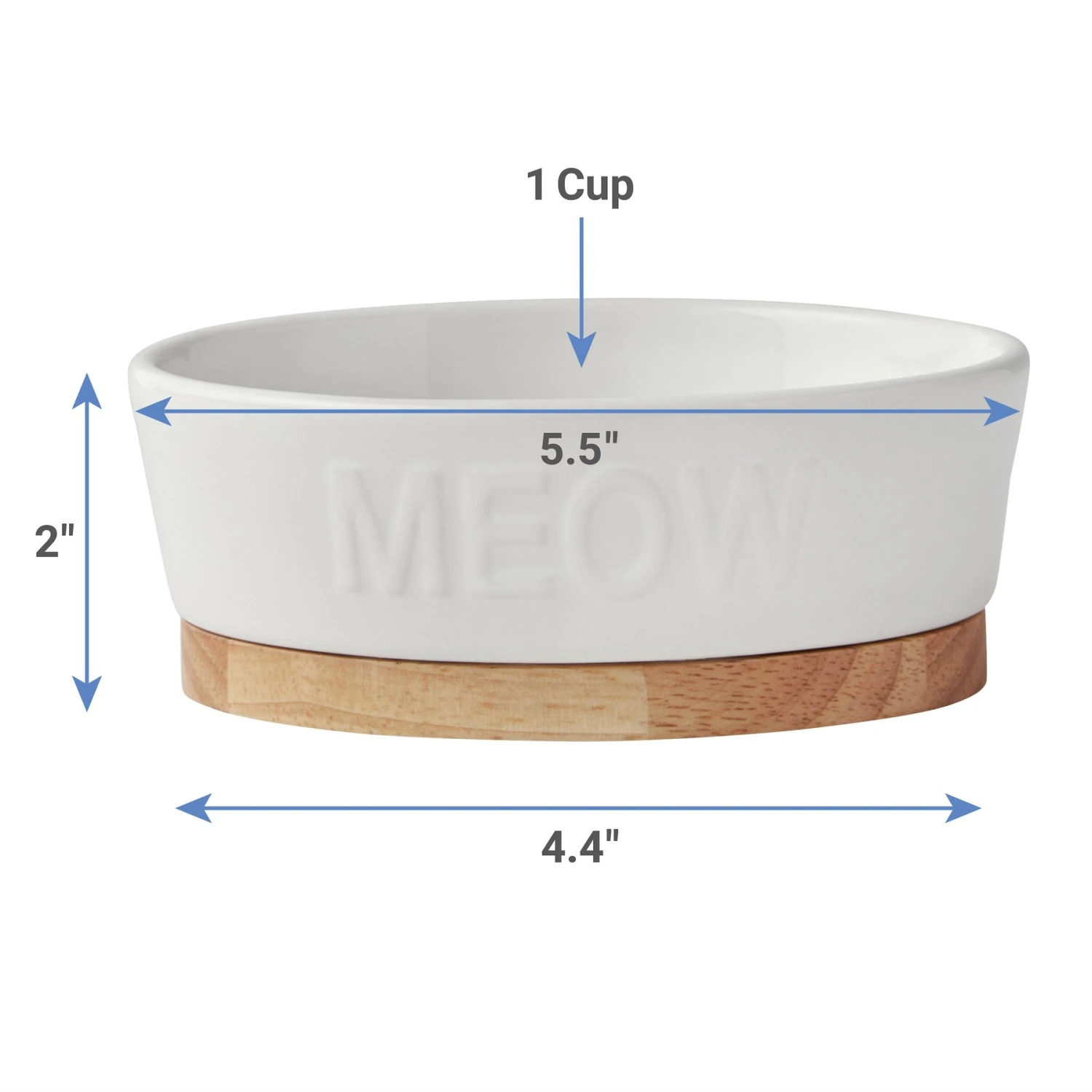 Frisco Oval Meow Non-skid Ceramic Cat Bowl With Wood Base 4 Frisco Oval Meow Non-skid Ceramic Cat Bowl With Wood Base - Image 2