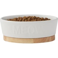Frisco Oval Meow Non-skid Ceramic Cat Bowl With Wood Base 11 Frisco Oval Meow Non-skid Ceramic Cat Bowl With Wood Base -Pet Cat Store 256080 PT3. AC SS1800 V1615312053