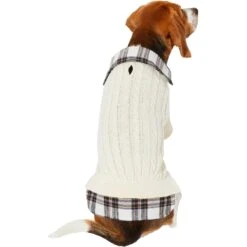 Frisco Cream Cable Knit Dog & Cat Sweater, White/Red Plaid