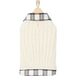 Frisco Cream Cable Knit Dog & Cat Sweater, White/Red Plaid -Pet Cat Store 268057 PT4. AC SS1800 V1628740041