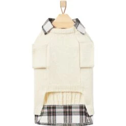 Frisco Cream Cable Knit Dog & Cat Sweater, White/Red Plaid -Pet Cat Store 268057 PT5. AC SS1800 V1628739996