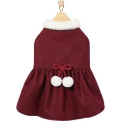 Frisco Mediumweight Pom Pom Bow Dog & Cat Peacoat Dress, Red -Pet Cat Store 268200 PT4. AC SS1800 V1628825859
