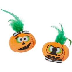 Frisco Halloween Nerdy Jack-o-Lanterns Plush Cat Toy With Catnip, 2 Count
