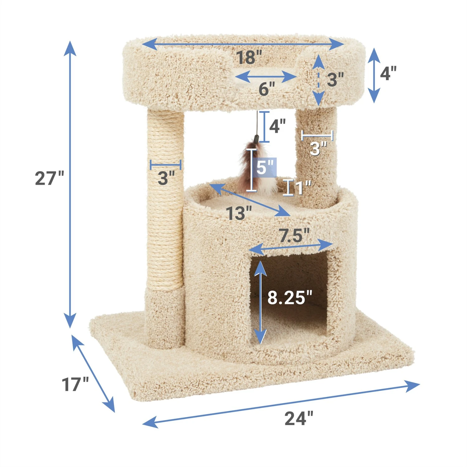 Frisco 27-in Real Carpet Cat Tree With Condo And Oval Perch 4 Frisco 27-in Real Carpet Cat Tree With Condo And Oval Perch - Image 2
