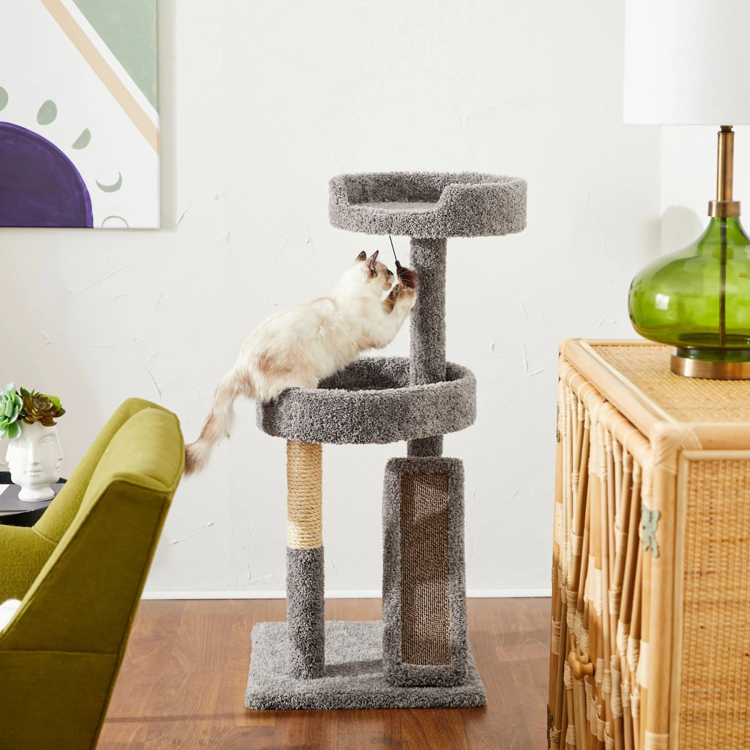 Frisco 44-in Real Carpet Cat Tree With Replaceable Corrugate Scratcher 3 Frisco 44-in Real Carpet Cat Tree With Replaceable Corrugate Scratcher