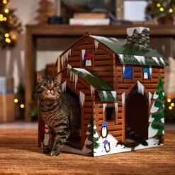 Frisco Holiday Log Cabin Cardboard Cat House -Pet Cat Store 287287 PT4. AC SS1800 V1695045245