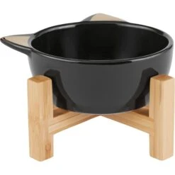 Frisco Cat Face Elevated Bamboo Non-Skid Ceramic Cat Bowl, Black, 1 Cups -Pet Cat Store 363383 PT3. AC SS1800 V1657657267