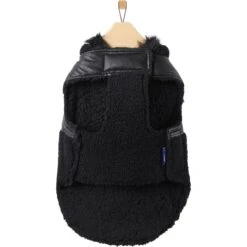 Frisco Medium Weight Faux Leather Dog & Cat Parka With Faux Fur Trimmed Hood, Black -Pet Cat Store 719798 PT4. AC SS1800 V1692978852