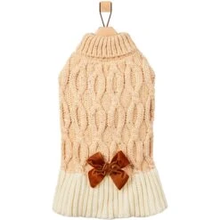 Frisco Cable Knit Dog & Cat Sweater Dress With Velvet Bow -Pet Cat Store 745838 PT4. AC SS1800 V1694793759